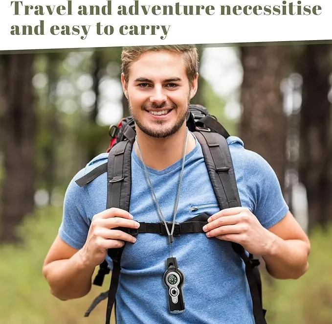 12 Pack Emergency Safety Whistle 7 in 1 Loud Survival Whistle with Lanyard Multifunctional Tool with Compass Thermometer Reflecting Mirror Magnifiers LED Lights for Outdoor Hiking