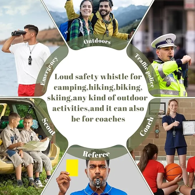 12 Pack Emergency Safety Whistle 7 in 1 Loud Survival Whistle with Lanyard Multifunctional Tool with Compass Thermometer Reflecting Mirror Magnifiers LED Lights for Outdoor Hiking