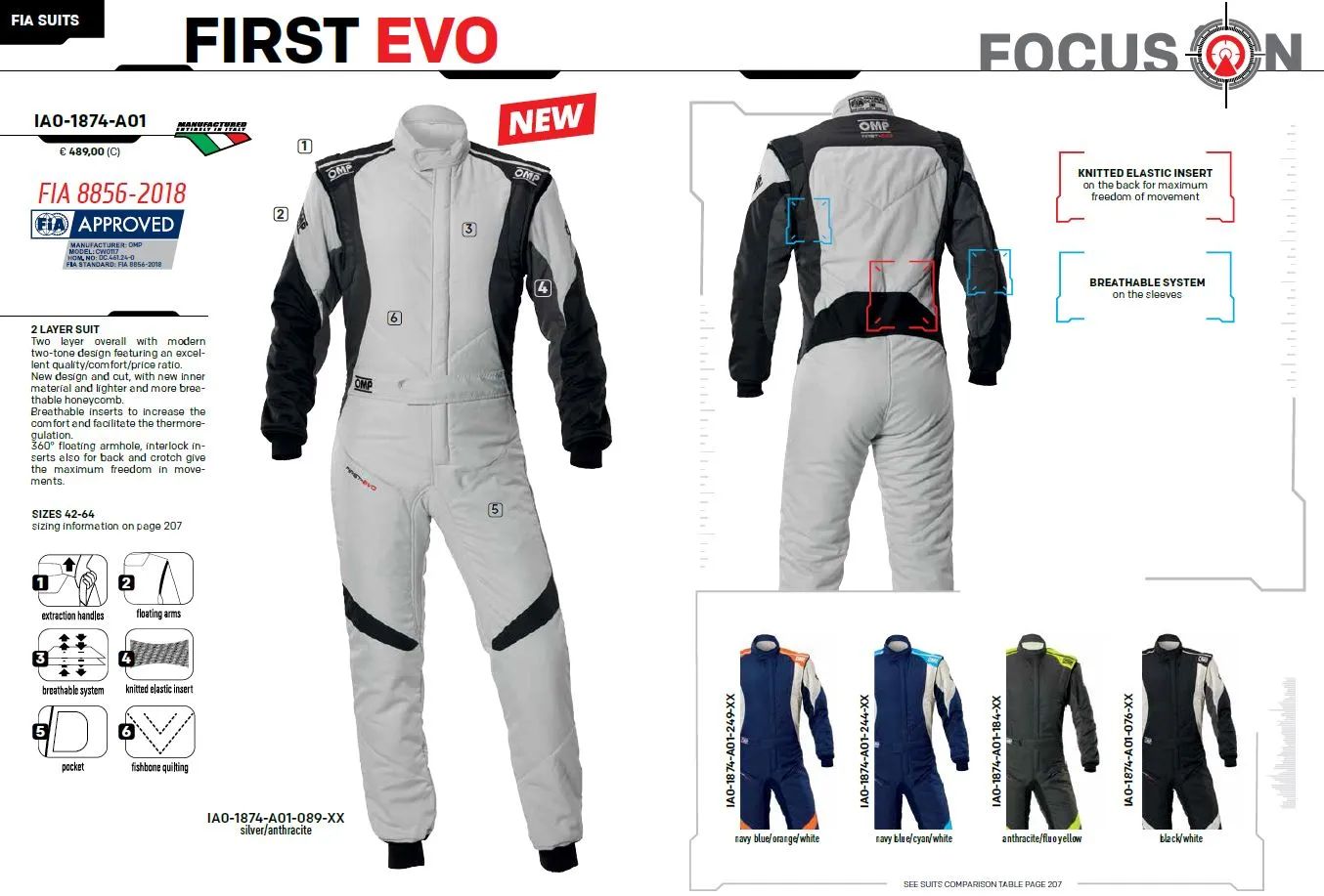 2025 OMP First Evo Race Suit Entry Level Fireproof Overalls FIA 8856-2018 Spec