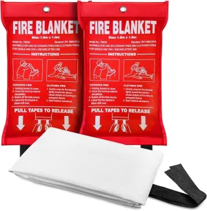 2Pack 39.3x39.3In Large Fire Blanket, Fiberglass Fire Emergency Blankets, Suppression Flame Retardant Fireproof Survival Safety Blanket for Kitchen Home Car Office Warehouse School Fireplace