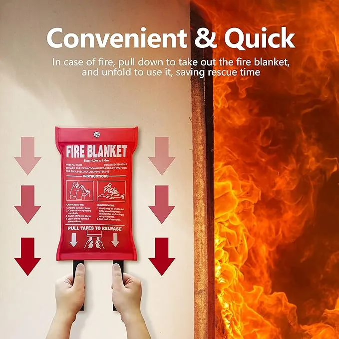 2Pack 39.3x39.3In Large Fire Blanket, Fiberglass Fire Emergency Blankets, Suppression Flame Retardant Fireproof Survival Safety Blanket for Kitchen Home Car Office Warehouse School Fireplace