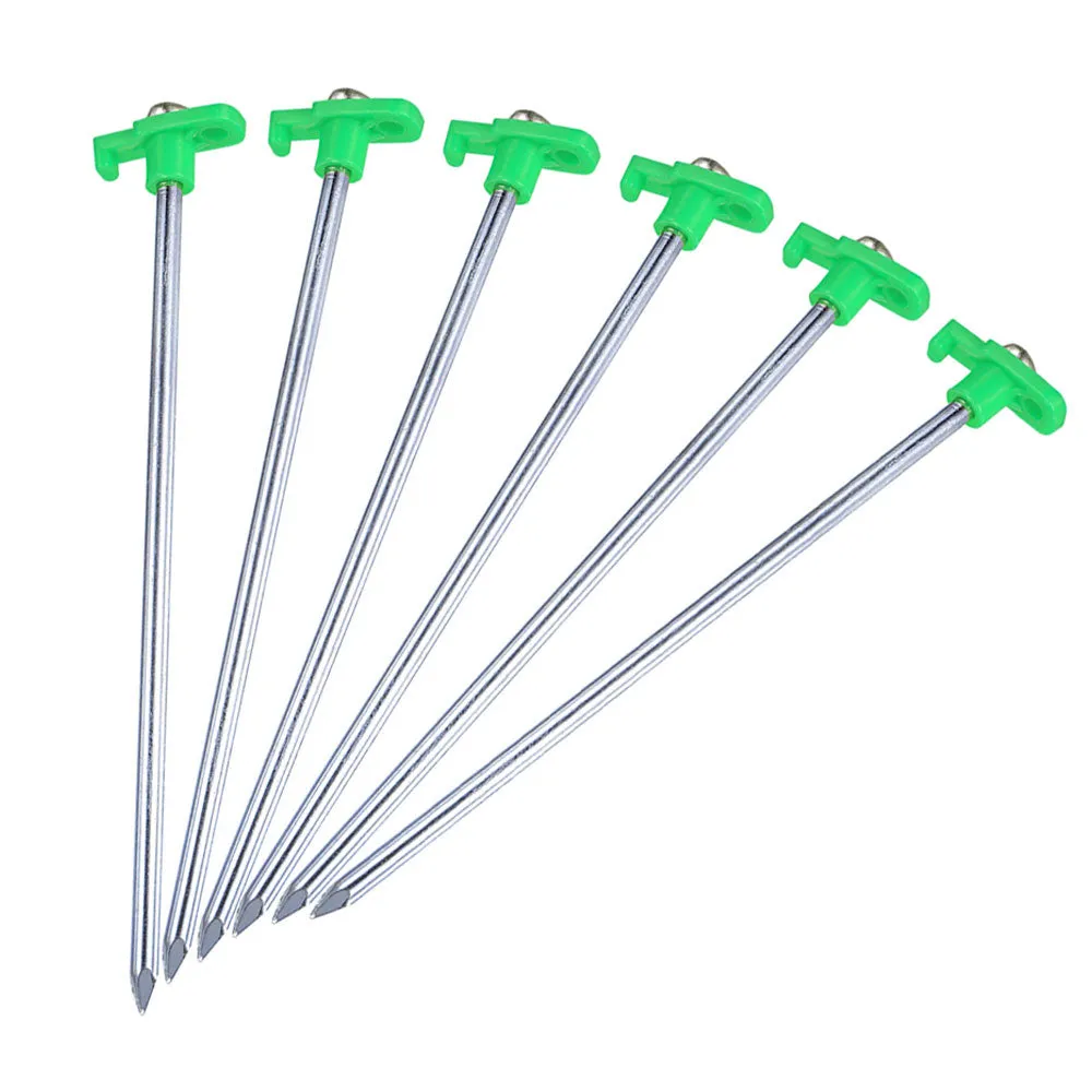 6 Pc Camping Tent Stakes Steel Nail Pegs 7.5" Long Heavy Duty Garden Tarp Awning