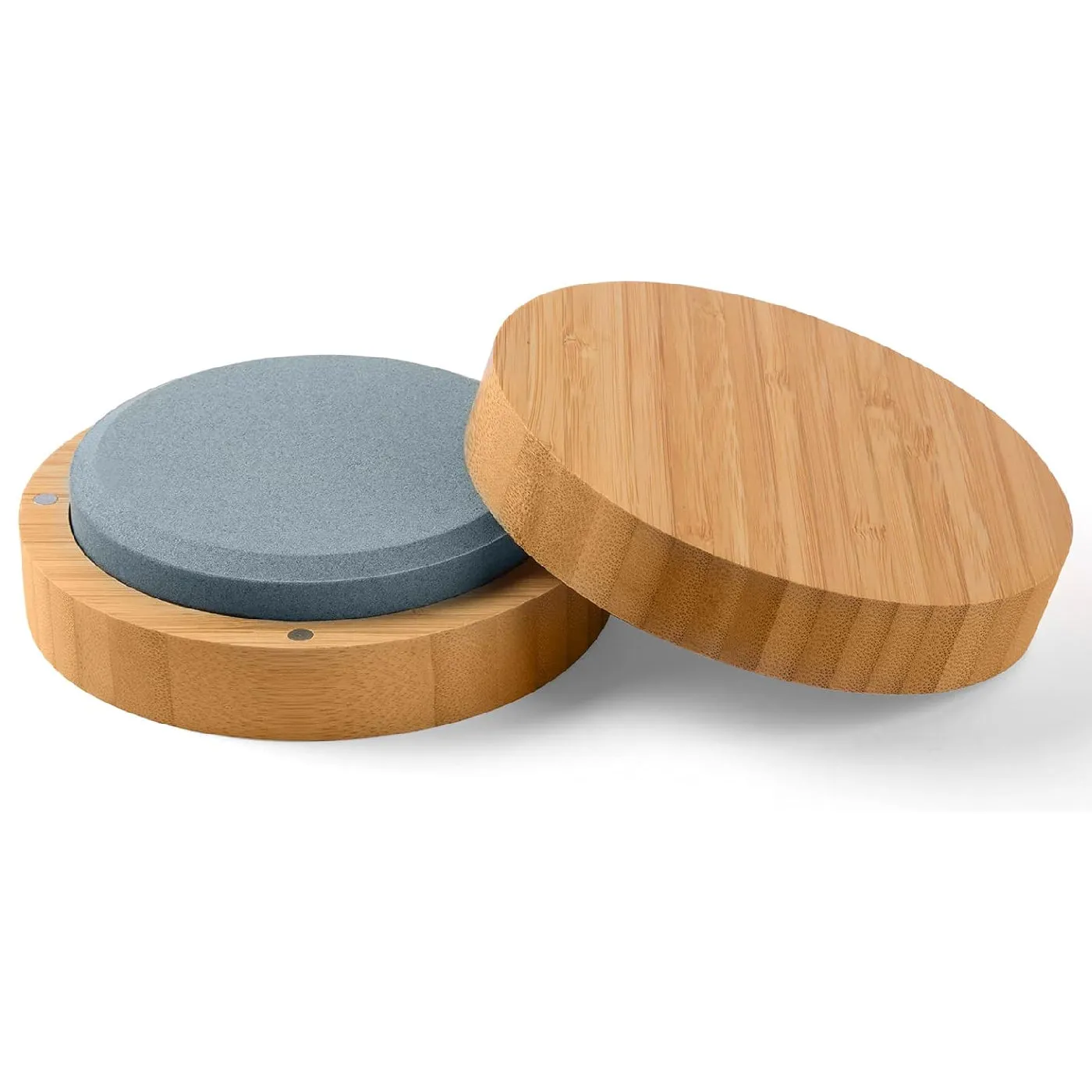 Axe Sharpener Dual Grit Axe Sharpening Stone Hatchet Sharpener Whetstone Multi-Purpose Sharpening Puck with Bamboo Box(280 Grit & 120 Grit)
