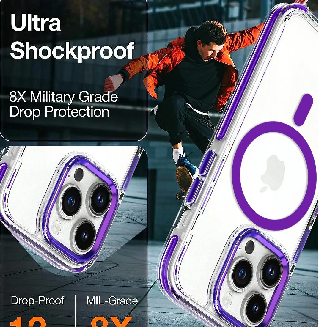 For Iphone 15 Dual-Colour Magsafe Tpu Hybrid Clear Pc Shockproof Phone Case