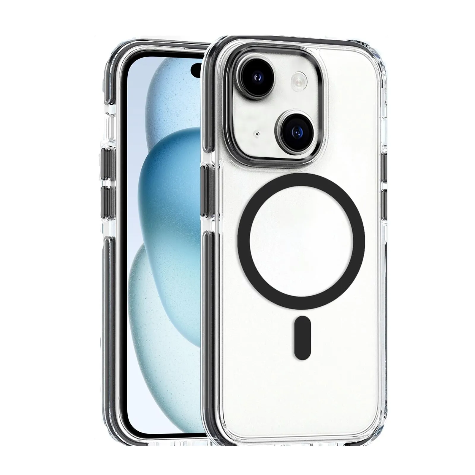 For Iphone 15 Dual-Colour Magsafe Tpu Hybrid Clear Pc Shockproof Phone Case