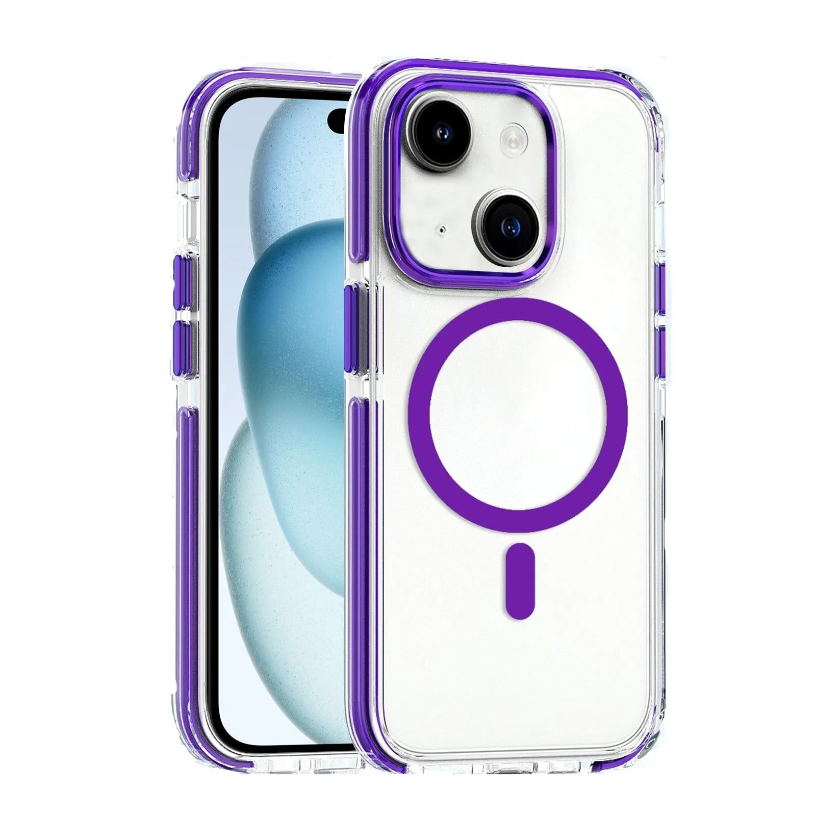For Iphone 15 Dual-Colour Magsafe Tpu Hybrid Clear Pc Shockproof Phone Case
