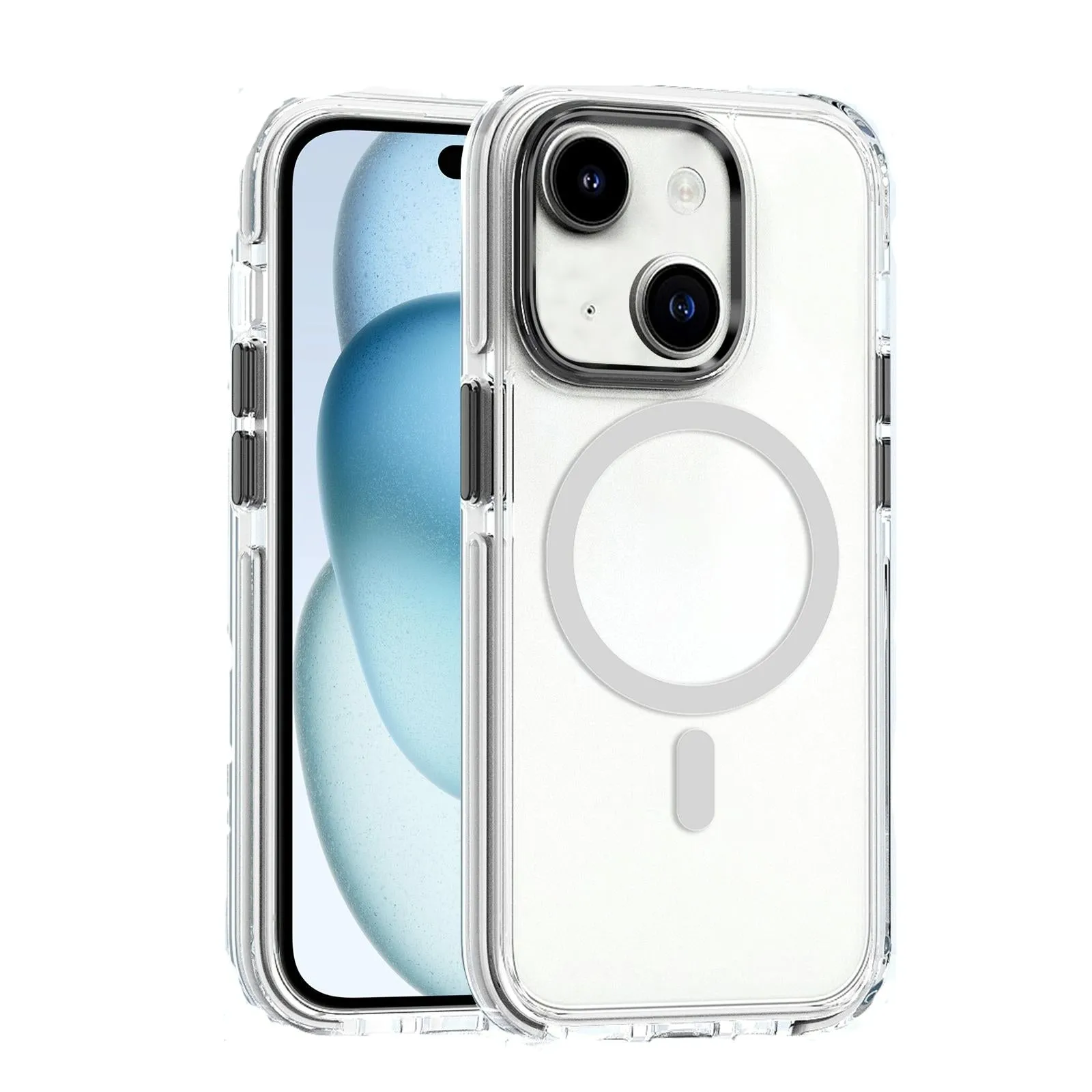 For Iphone 15 Dual-Colour Magsafe Tpu Hybrid Clear Pc Shockproof Phone Case