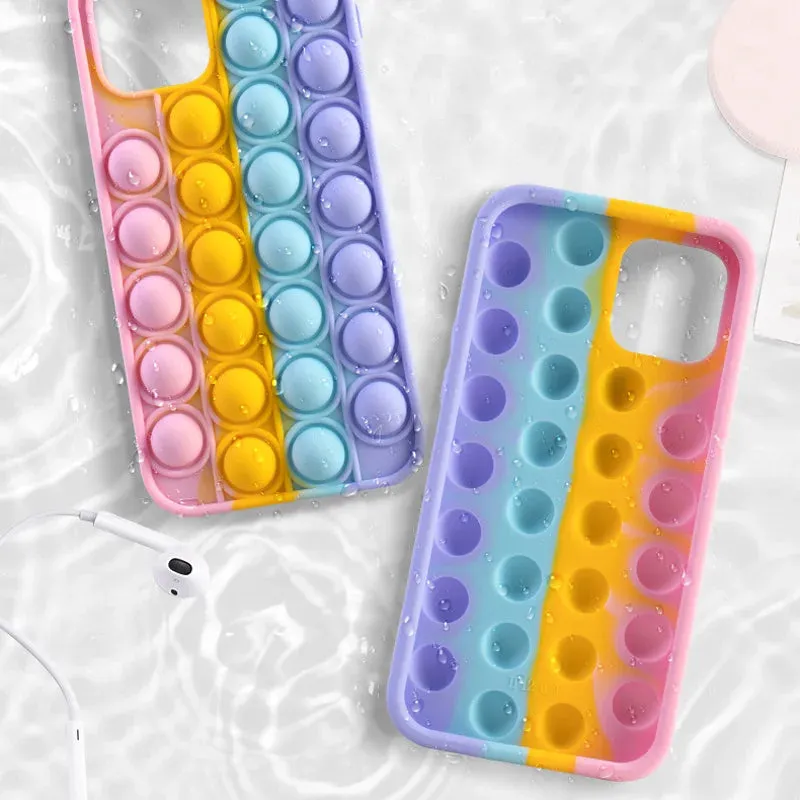 Relive Stress Phone Case For Iphone X XR XS 12 11 Pro Max 6 6s 7 8 Plus Pop Fidget Toys Push Bubble Soft Silicone Phone Case