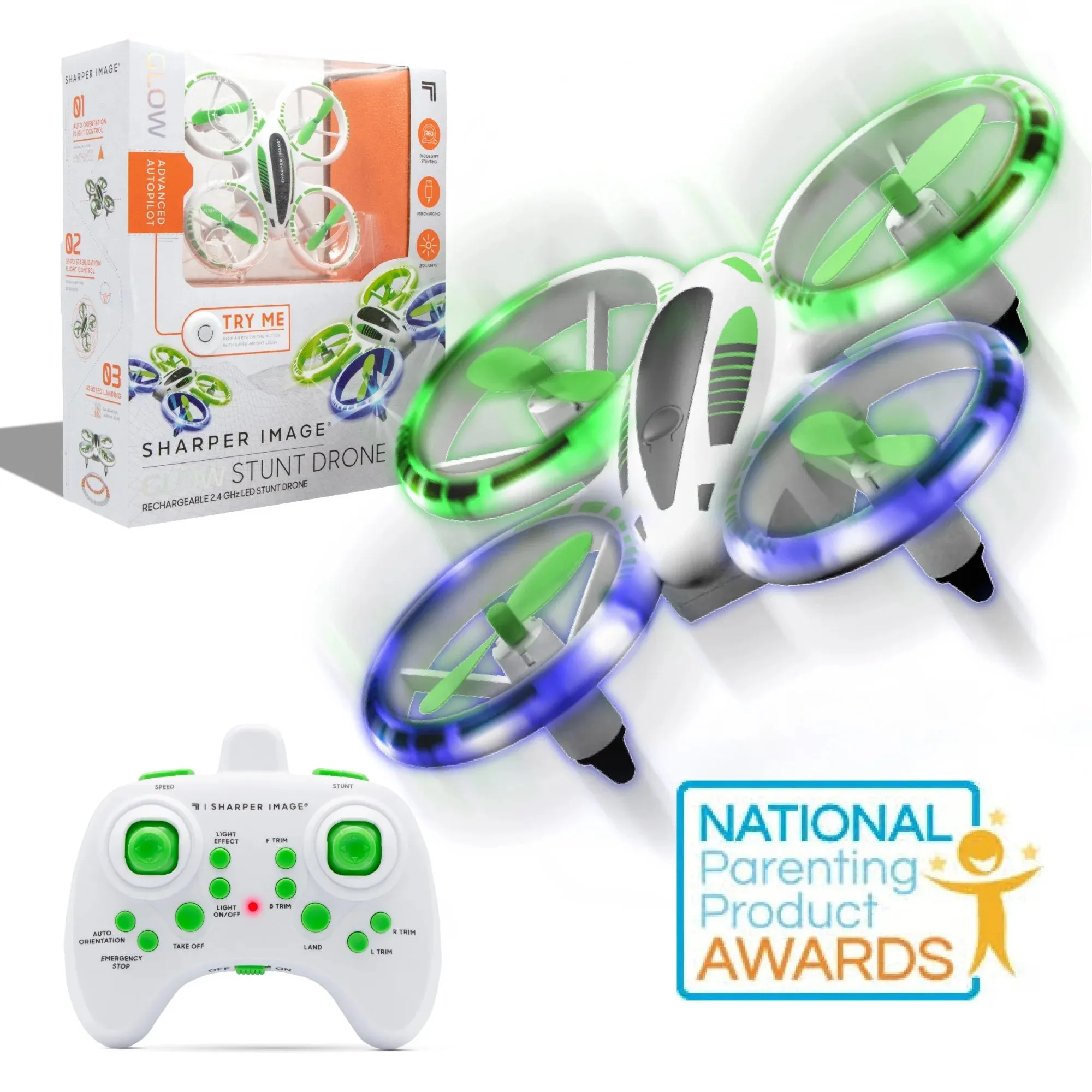 Sharper Image 2.4GHz RC Glow up Stunt Drone with LED Lights