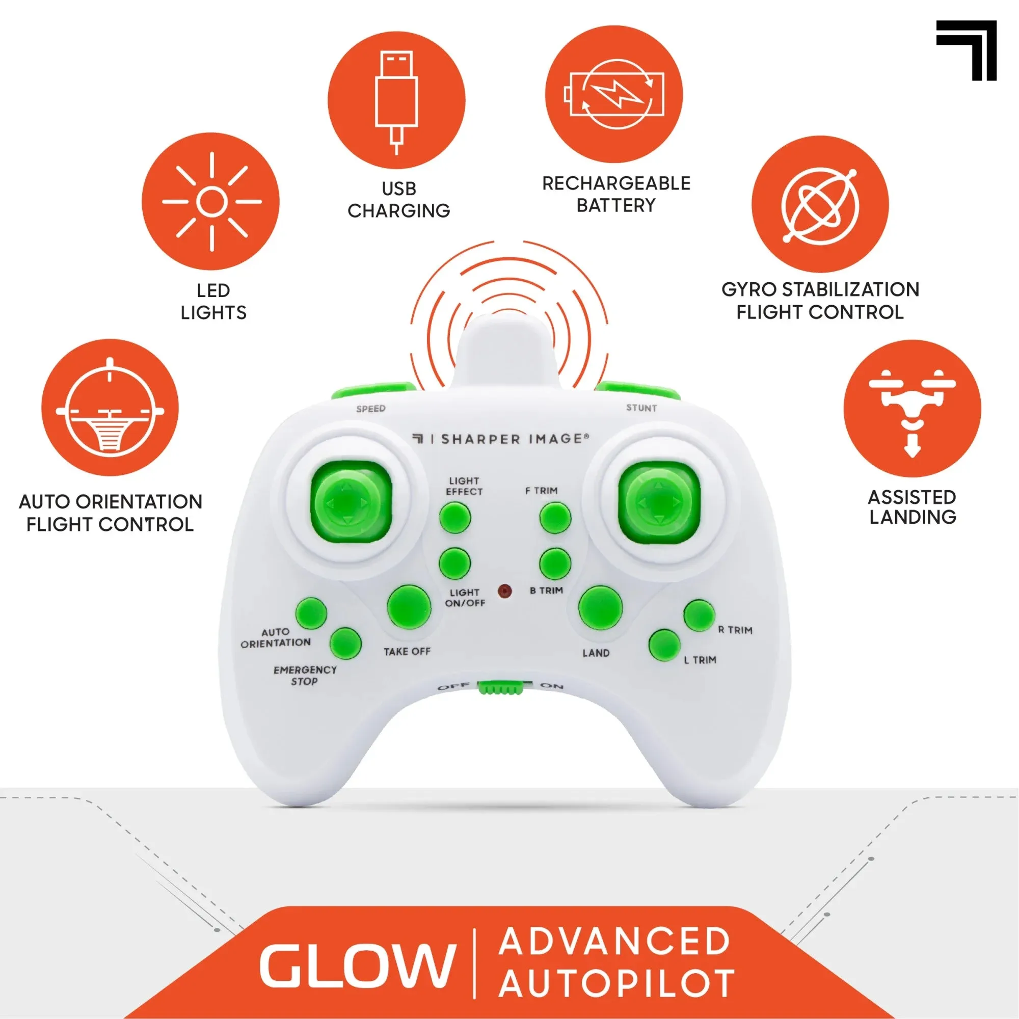 Sharper Image 2.4GHz RC Glow up Stunt Drone with LED Lights