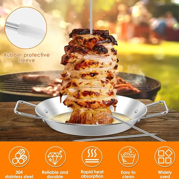 Vertical Meat Skewer, Stainless Steel Vertical Skewer Grill with 8/10/12 Inch Removable Spikes, Vertical Skewer Grill Rack Stand, Barbecue Kebab Spike