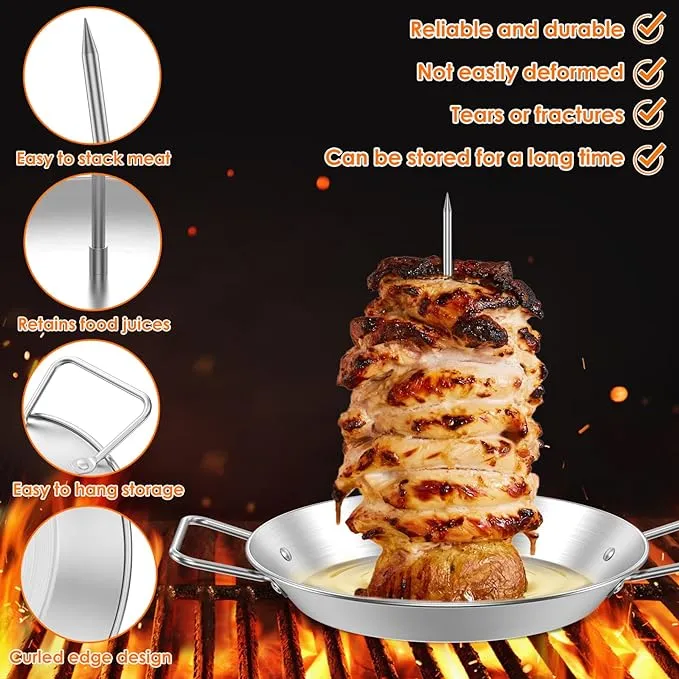 Vertical Meat Skewer, Stainless Steel Vertical Skewer Grill with 8/10/12 Inch Removable Spikes, Vertical Skewer Grill Rack Stand, Barbecue Kebab Spike